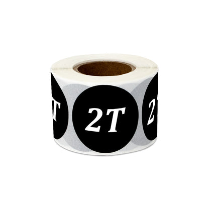 1.25in Sticker: Toddler Clothing 2 Years Label Roll (Size 2T, Black)