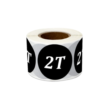1.25in Sticker: Toddler Clothing 2 Years Label Roll (Size 2T, Black)