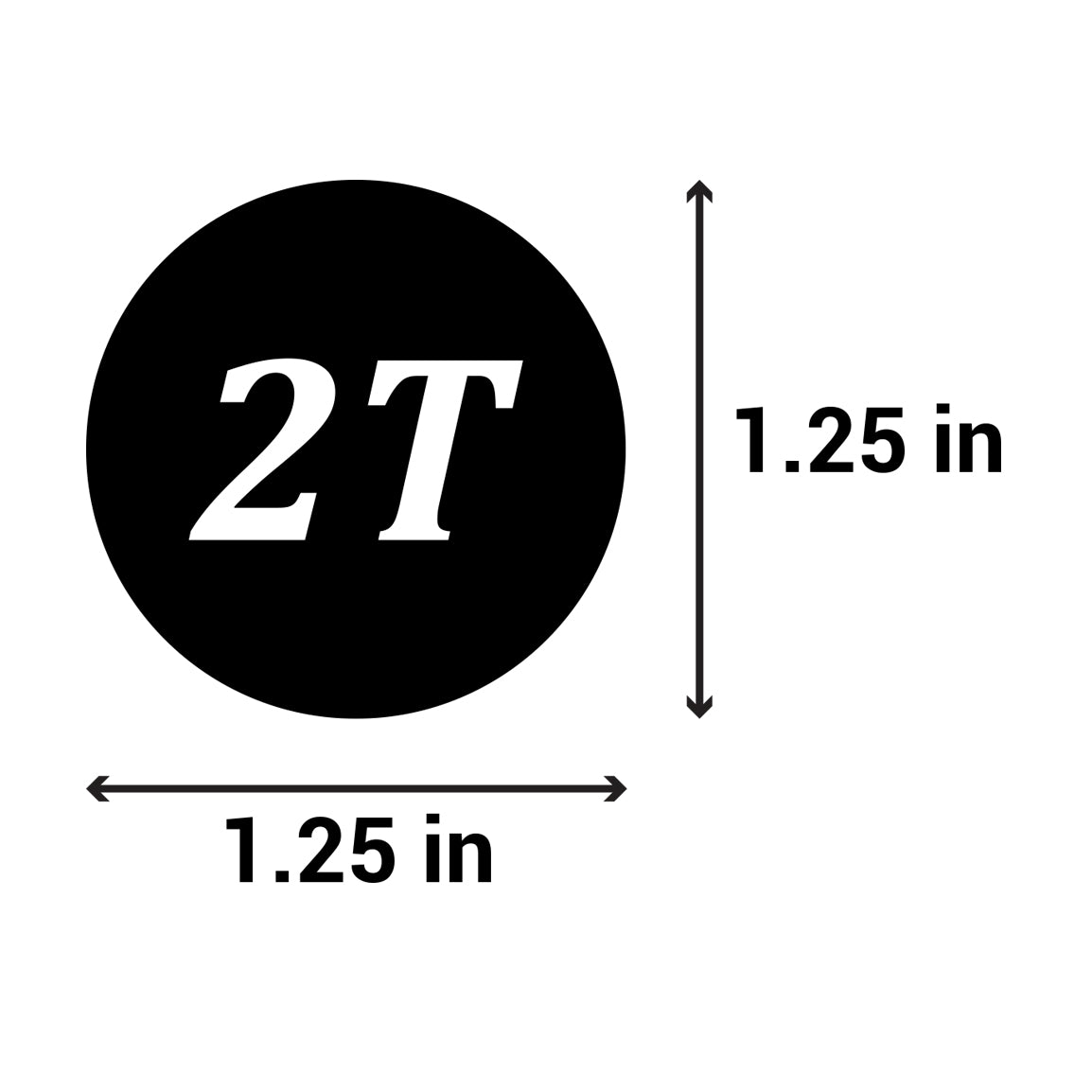 1.25in Sticker: Toddler Clothing 2 Years Label Roll (Size 2T, Black)