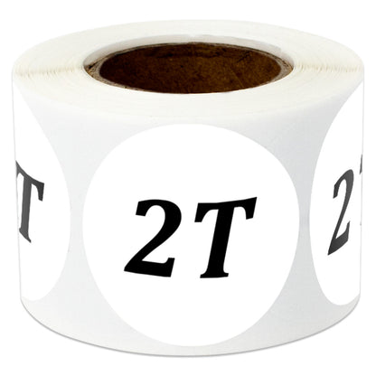 1.25in Sticker: Toddler Clothing 2 Years Label Roll (Size 2T, White)