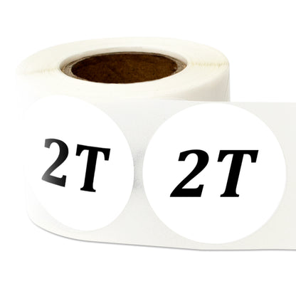 1.25in Sticker: Toddler Clothing 2 Years Label Roll (Size 2T, White)