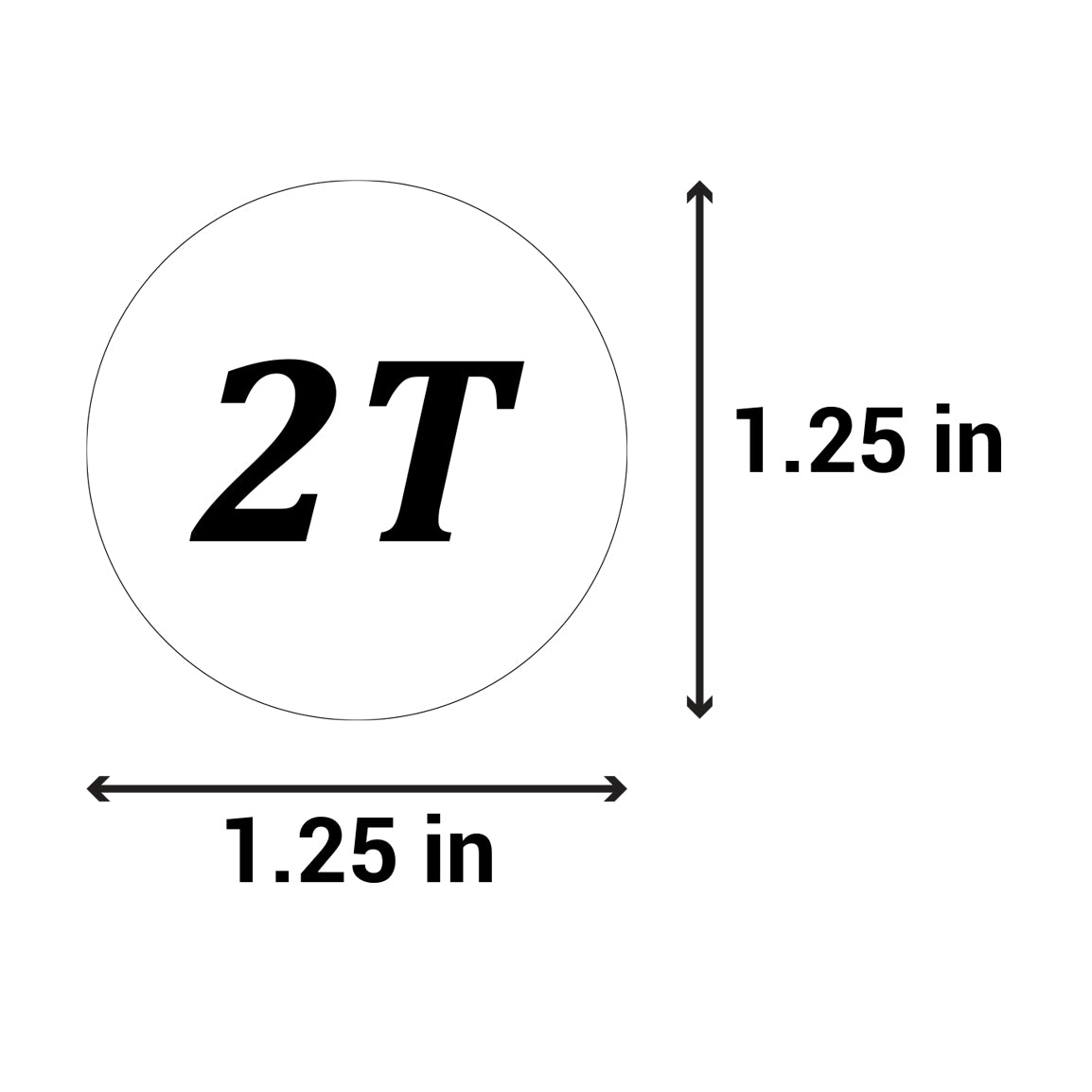 1.25in Sticker: Toddler Clothing 2 Years Label Roll (Size 2T, White)