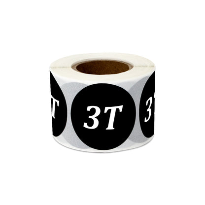 1.25in Sticker: Toddler Clothing 3 Years Label Roll (Size 3T, Black)