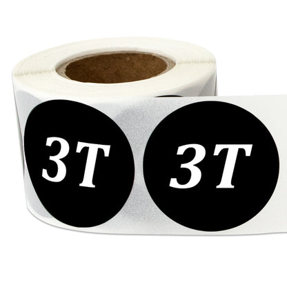 1.25in Sticker: Toddler Clothing 3 Years Label Roll (Size 3T, Black)