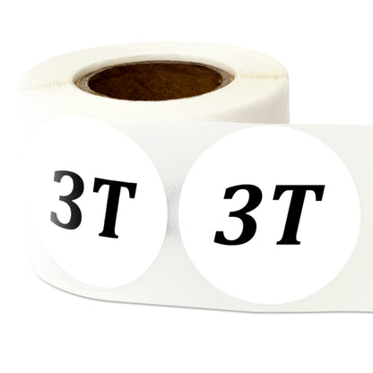 1.25in Sticker: Toddler Clothing 3 Years Label Roll (Size 3T, White)
