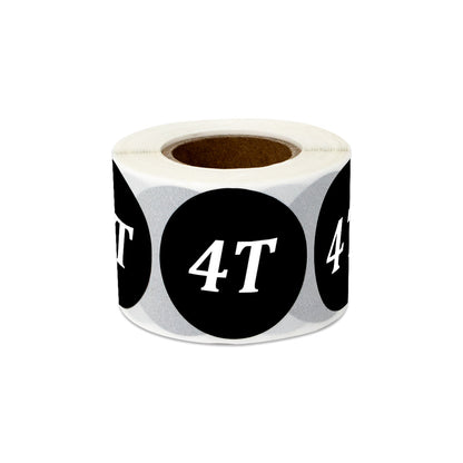 1.25in Sticker: Toddler Clothing 4 Years Label Roll (Size 4T, Black)