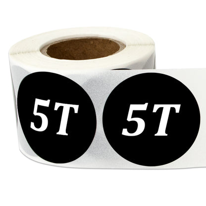 1.25in Sticker: Toddler Clothing 5 Years Label (Size 5T, Black)