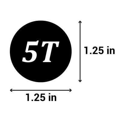 1.25in Sticker: Toddler Clothing 5 Years Label (Size 5T, Black)