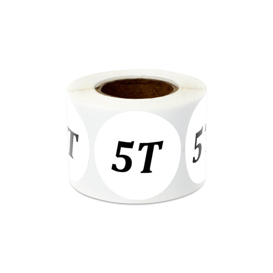1.25in Sticker: Toddler Clothing 5 Years Label Roll (Size 5T, White)