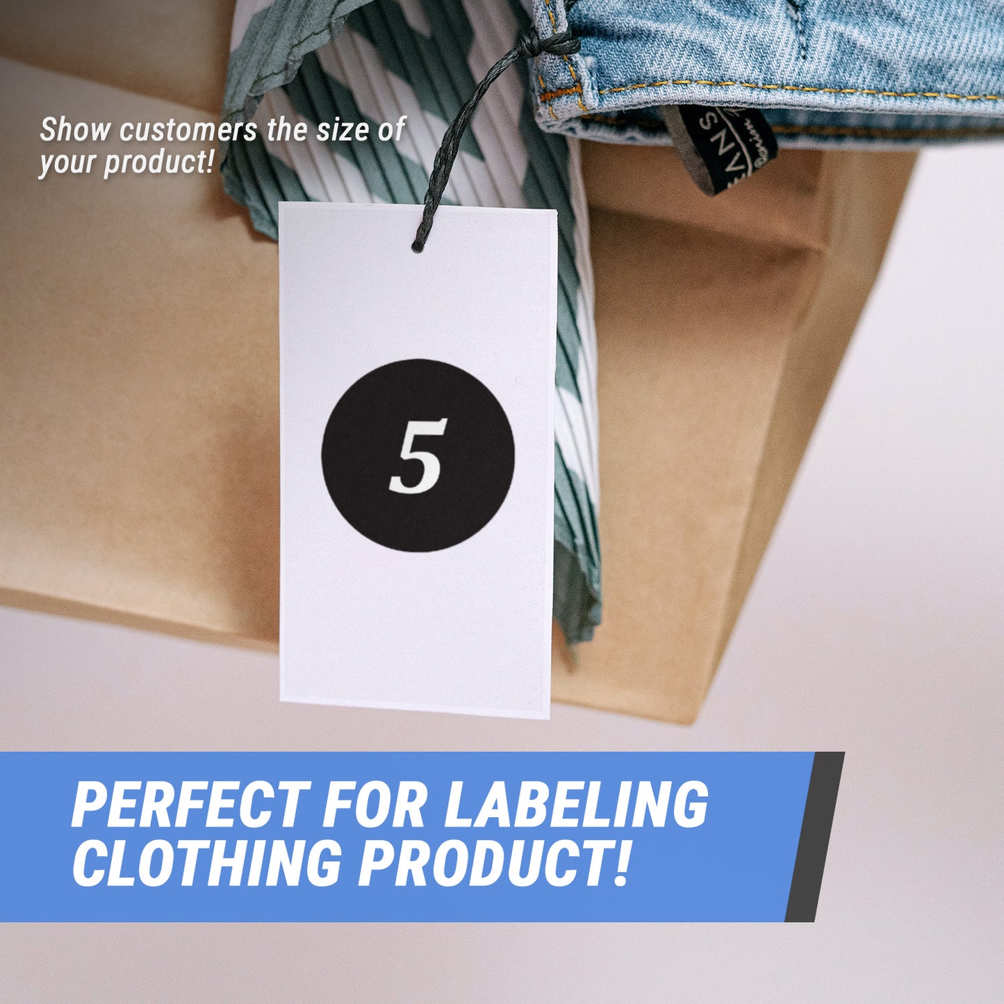 1.25in Sticker: Clothing Apparel Size 5 Label Roll (Black)