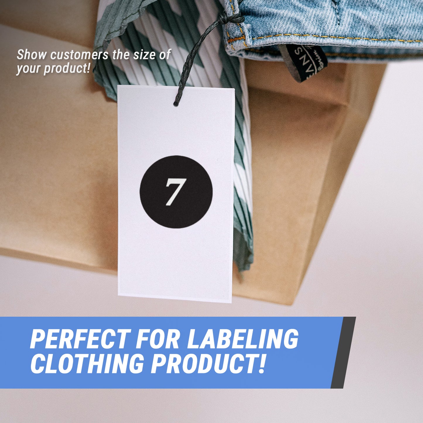 1.25in Sticker: Clothing Apparel Size 7 Label Roll (Black)
