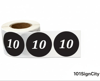 1.25in Sticker: Clothing Apparel Size 10 Label Roll (Black)