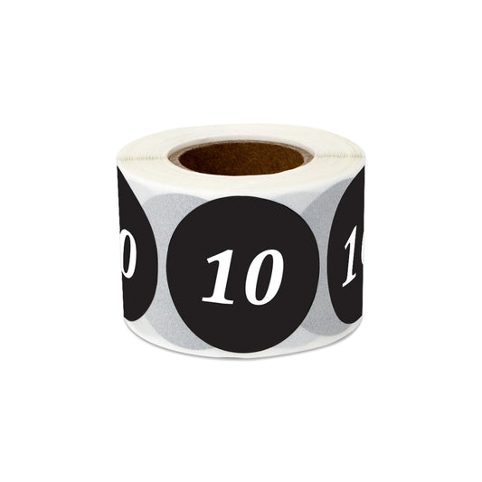 1.25in Sticker: Clothing Apparel Size 10 Label Roll (Black)