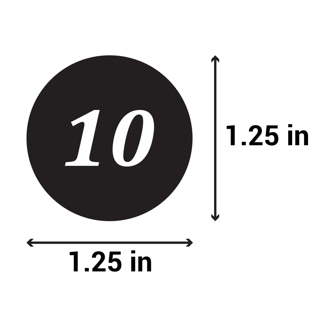 1.25in Sticker: Clothing Apparel Size 10 Label Roll (Black)