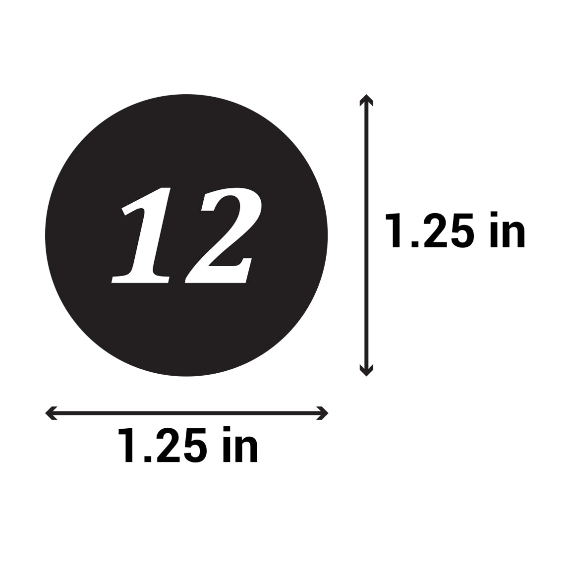 1.25in Sticker: Clothing Apparel Size 12 Label Roll (Black)