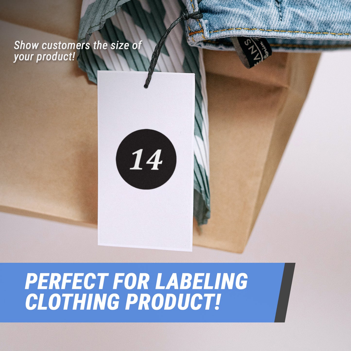 1.25in Sticker: Clothing Apparel Size 14 Label (Black)