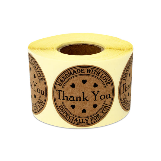 1.5in Sticker: Handmade with Love Thank You Label Roll
