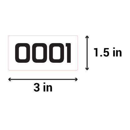 3 x 1.5 inch Consecutive Numbers 0001 to 1000 Stickers (Roll)