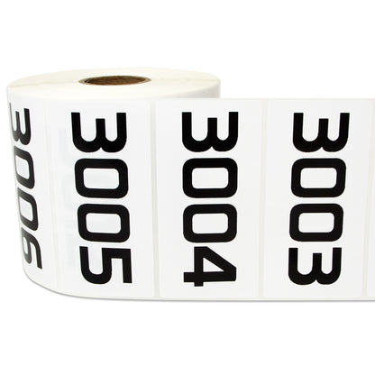 3 x 1.5 inch Consecutive Numbers 3001 to 4000 Stickers (Roll)