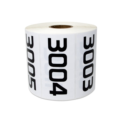 3 x 1.5 inch Consecutive Numbers 3001 to 4000 Stickers (Roll)