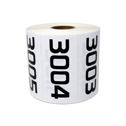 3 x 1.5 inch Consecutive Numbers 3001 to 4000 Stickers (Roll)