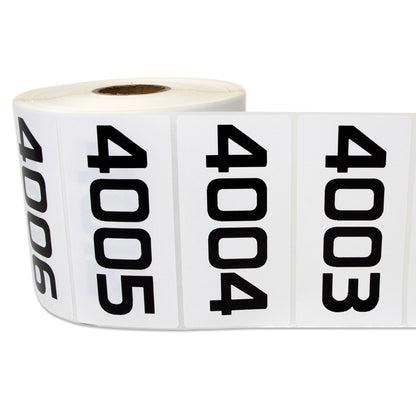 3 x 1.5 inch Consecutive Numbers 4001 to 5000 Stickers (Roll)