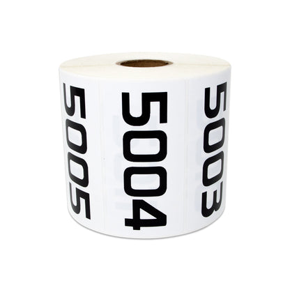 3 x 1.5 inch Consecutive Numbers 5001 to 6000 Stickers (Roll)