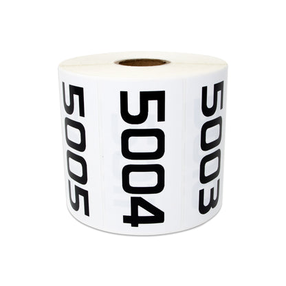 3 x 1.5 inch Consecutive Numbers 5001 to 6000 Stickers (Roll)