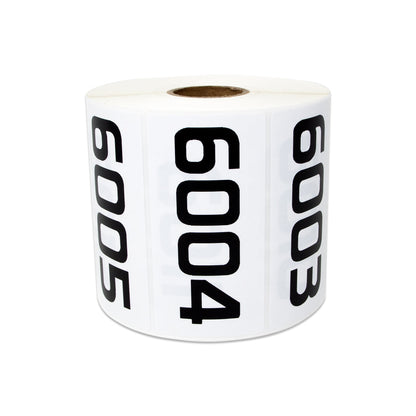 3 x 1.5 inch Consecutive Numbers 6001 to 7000 Stickers (Roll)