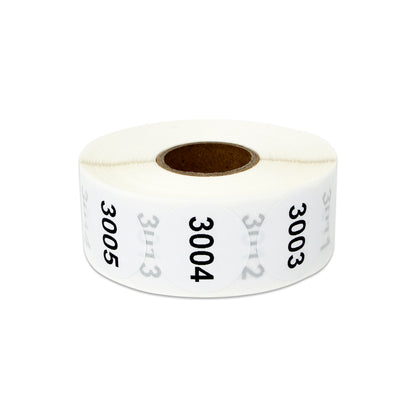 1 inch Consecutive Numbers 3001 to 4000 Stickers (Roll)