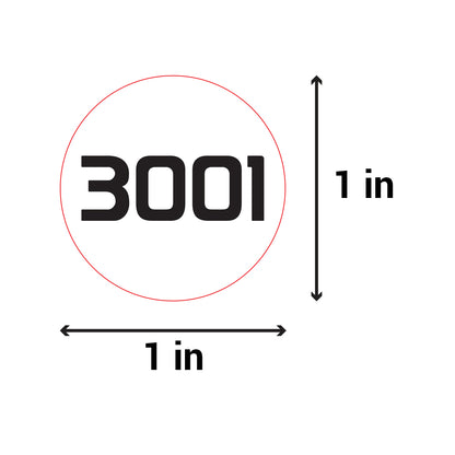 1 inch Consecutive Numbers 3001 to 4000 Stickers (Roll)