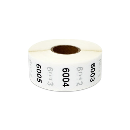 1 inch Consecutive Numbers 6001 to 7000 Stickers (Roll)