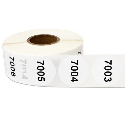 1 inch Consecutive Numbers 7001 to 8000 Stickers (Roll)