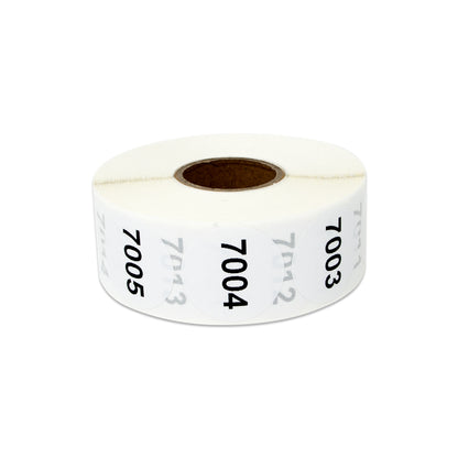 1 inch Consecutive Numbers 7001 to 8000 Stickers (Roll)