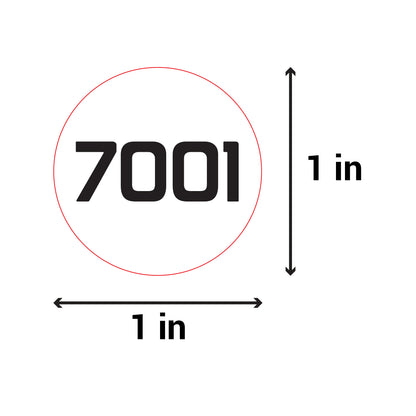 1 inch Consecutive Numbers 7001 to 8000 Stickers (Roll)