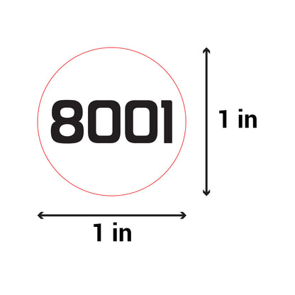 1 inch Consecutive Numbers 8001 to 9000 Stickers (Roll)