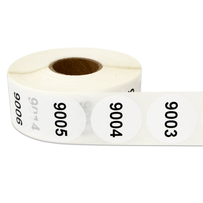1 inch Consecutive Numbers 9001 to 10000 Stickers (Roll)