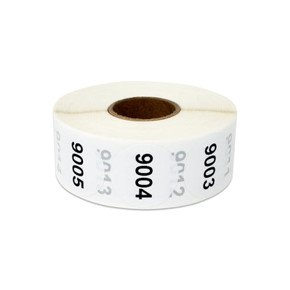 1 inch Consecutive Numbers 9001 to 10000 Stickers (Roll)