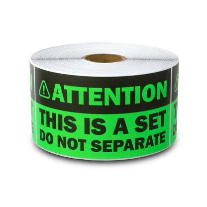 4 x 2in Sticker: Attention This is a Set Do Not Separate Shipping Label (Green)