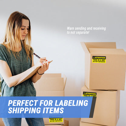 6 x 3in Sticker: Attention This is a Set Do Not Separate Shipping Label (Yellow)