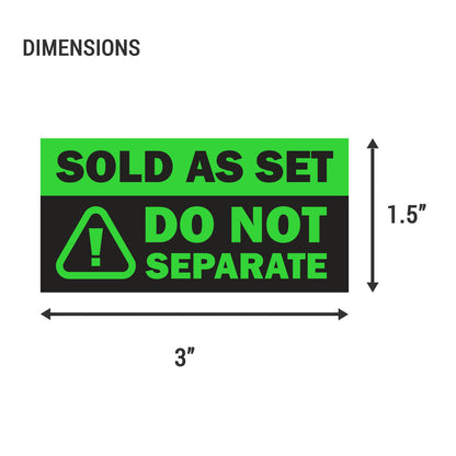 3 x 1.5in Sticker: Sold as Set Do Not Separate Retail Label (Green)