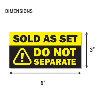 6 x 3in Sticker: Sold as Set Do Not Separate Retail Label (Yellow)