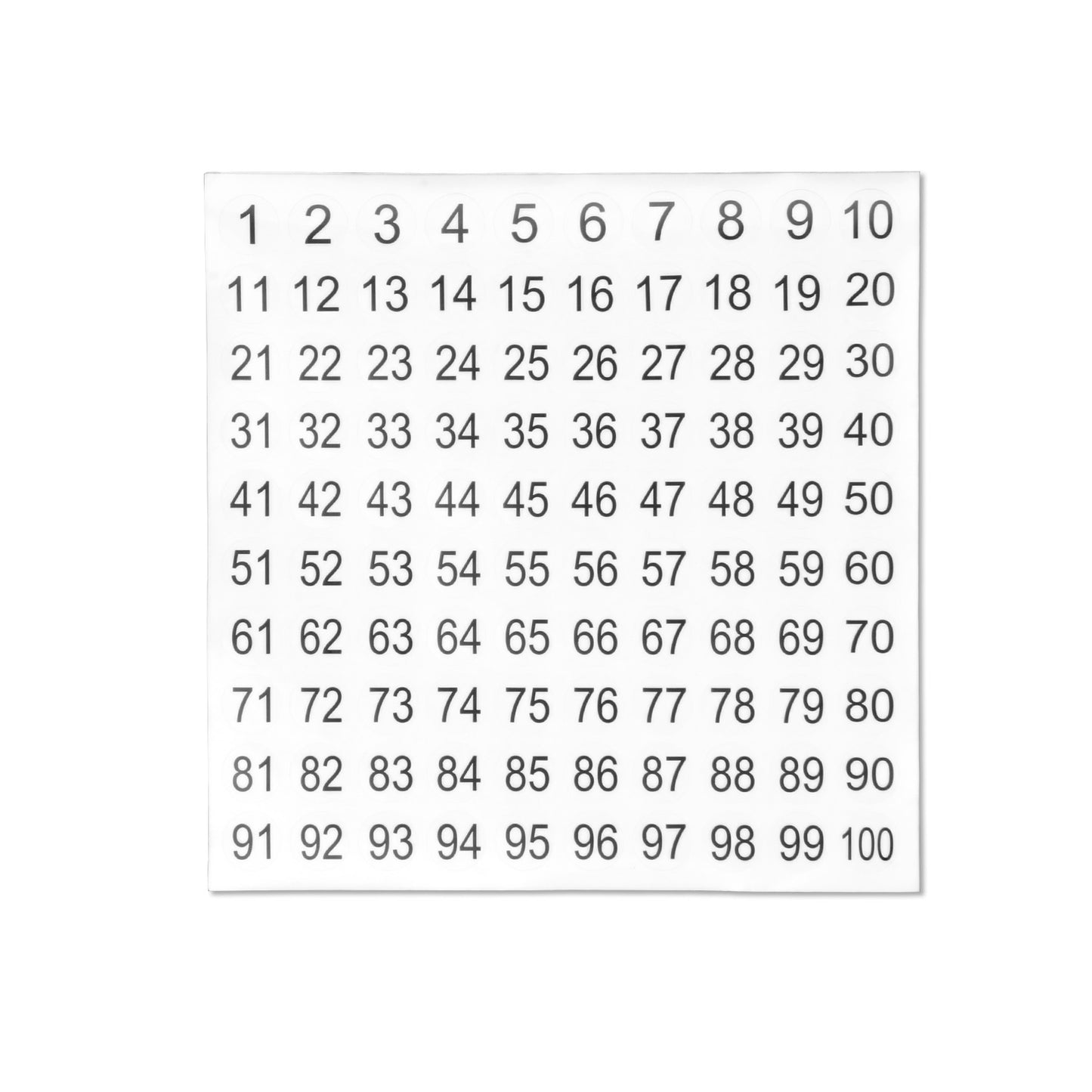 0.5 inch Consecutive Numbers 1 to 100 Stickers (Sheets)