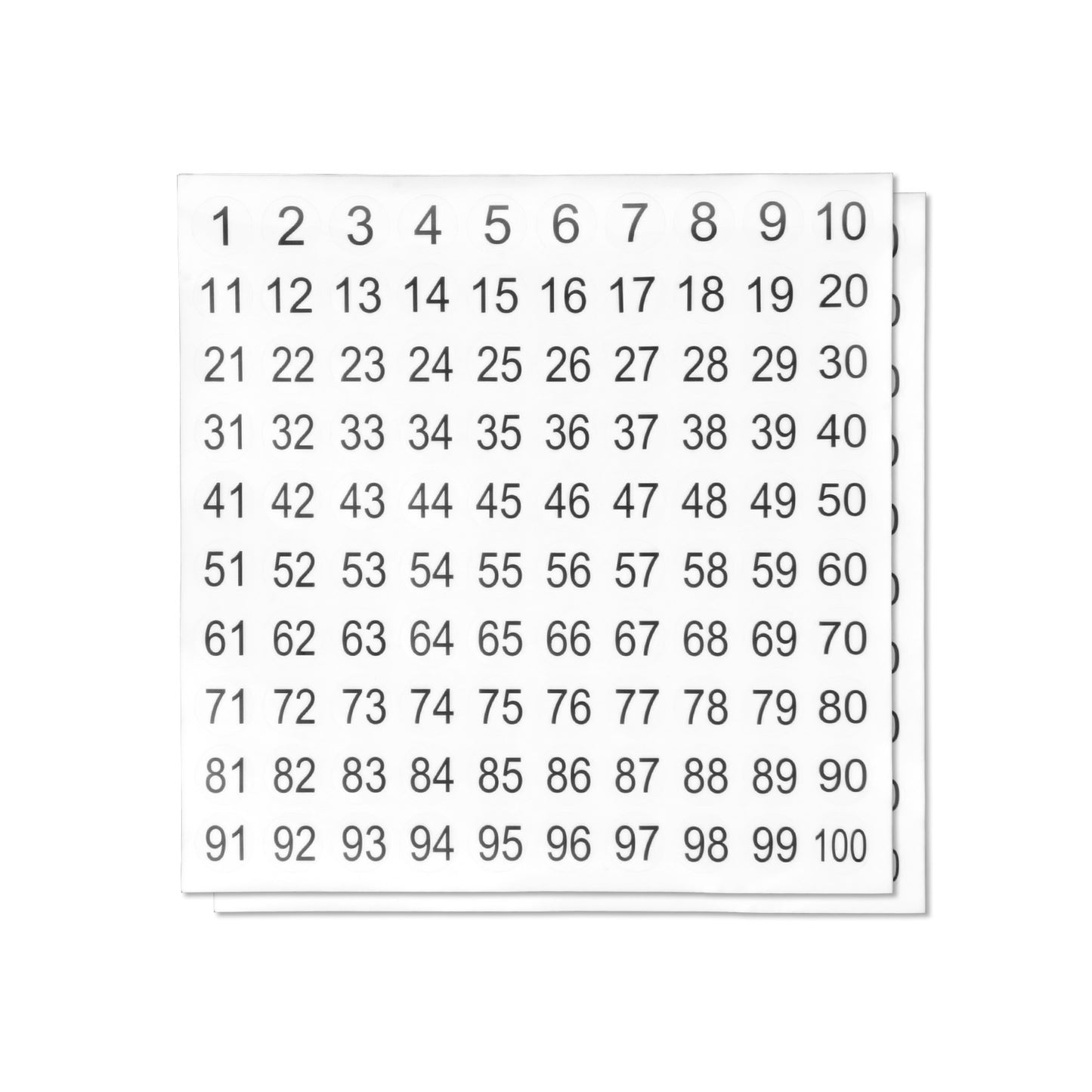 0.5 inch Consecutive Numbers 1 to 100 Stickers (Sheets)