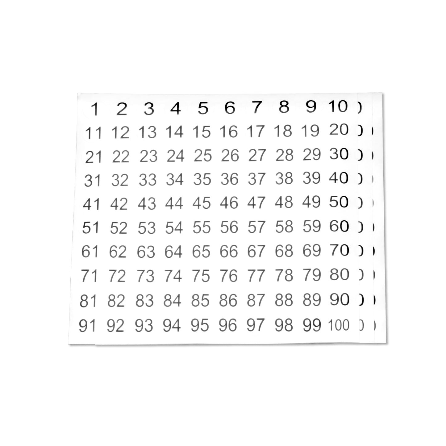0.5 inch Consecutive Numbers 1 to 100 Stickers (Sheets)
