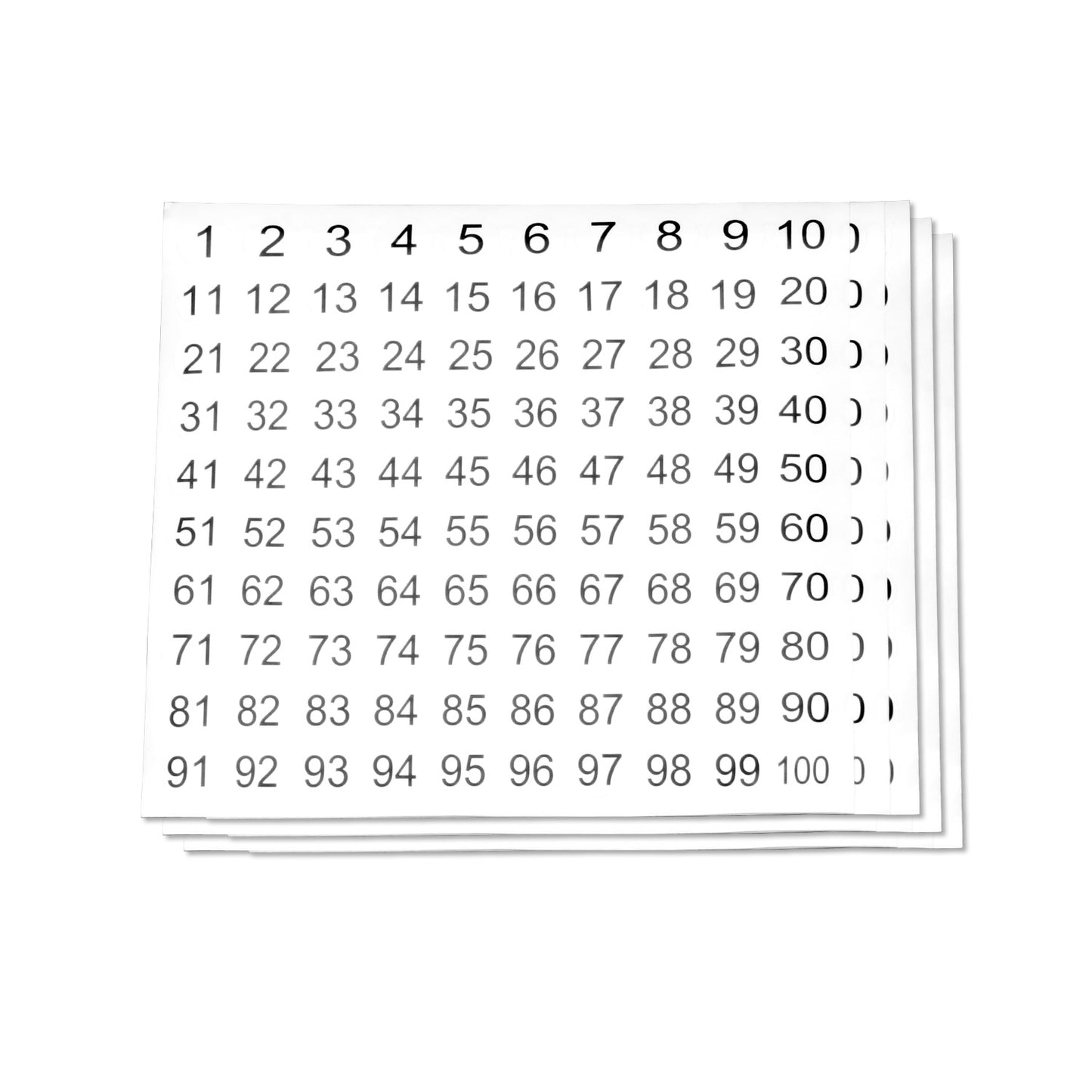0.5 inch Consecutive Numbers 1 to 100 Stickers (Sheets)