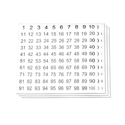 0.5 inch Consecutive Numbers 1 to 100 Stickers (Sheets)