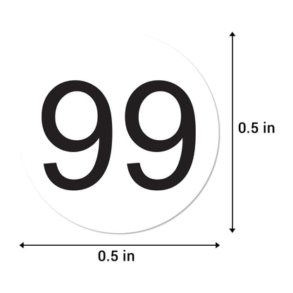 0.5 inch Consecutive Numbers 1 to 100 Stickers (Sheets)