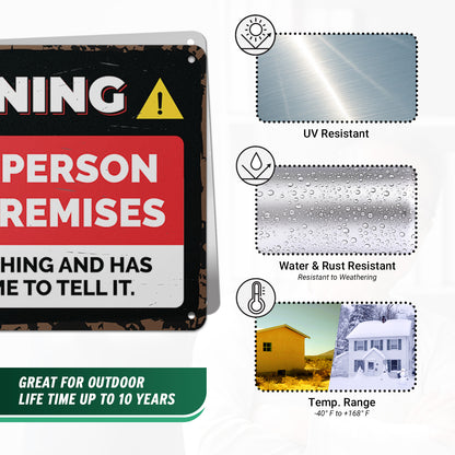 12 x 8in Aluminum Sign: Retired Person on Premises Warning