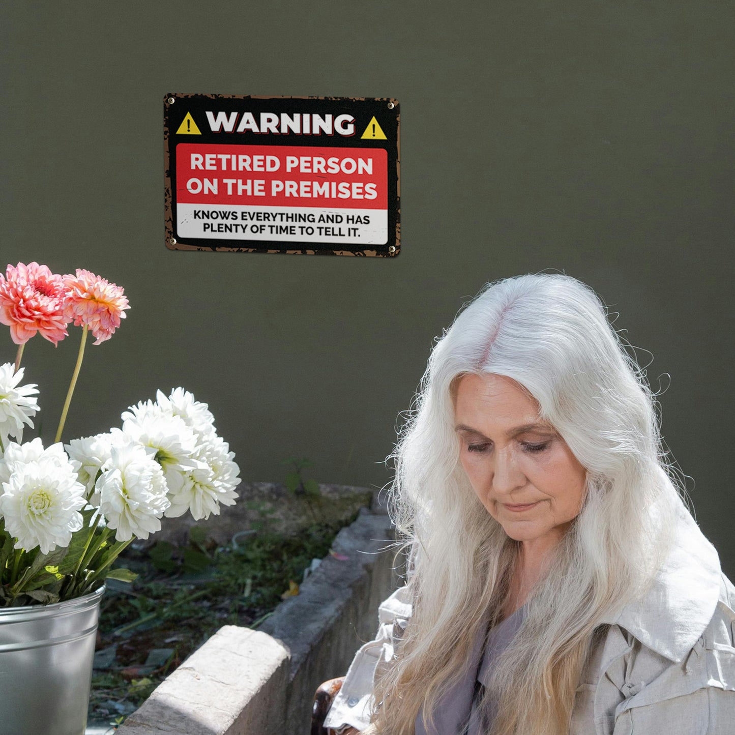 12 x 8in Aluminum Sign: Retired Person on Premises Warning